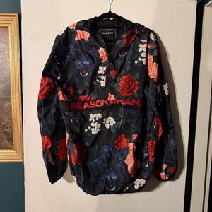 Reason Black Jacket with Red and Green Floral Accents